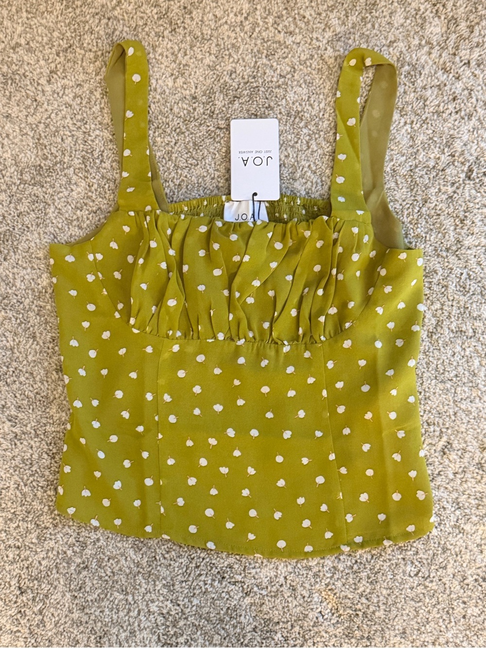 J.O.A. Olive Green Polka Dot Ruffle Bust Camisole Top